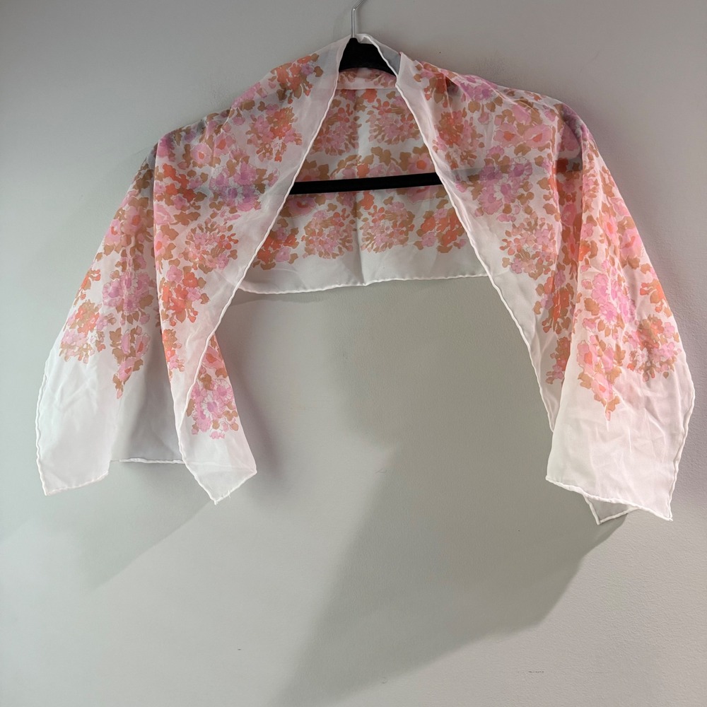 Unbranded Floral Scarf Womens OS White Pink‎ Good Semi-Sheer Lightweight Wrap